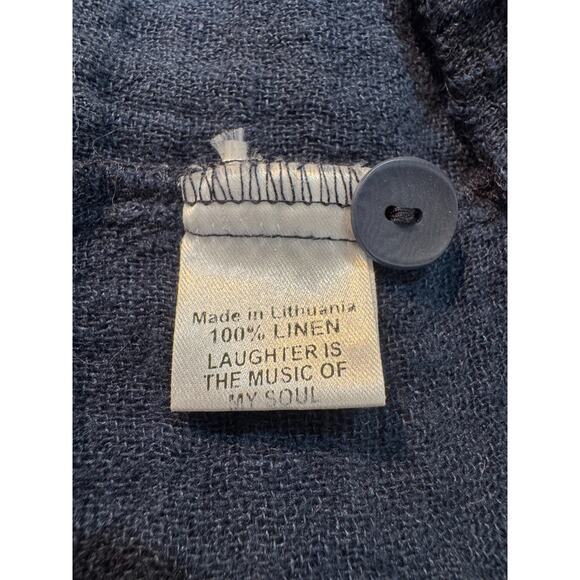 Flax Womens Tunic Top Button Front Blue Linen Pockets Long Sleeve Sz L Relaxed - Picture 8 of 9